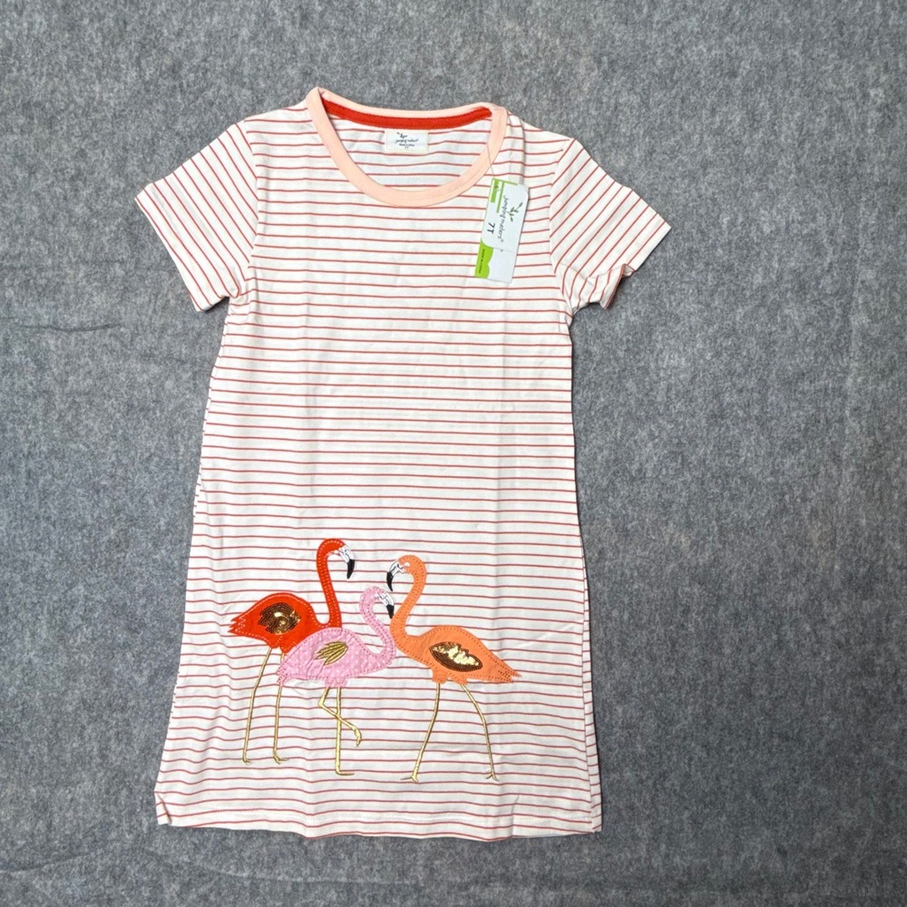 Jumping Meters Flamingo Striped Girls T-Shirt Dress 7T Orange White Sequin NWT